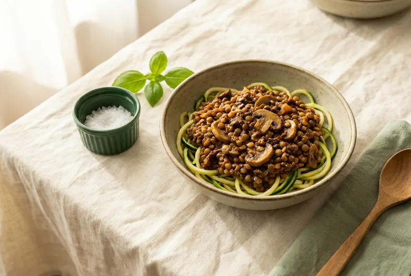 Linsen-Gemüse-Bolognese mit Zoodles (vegan)