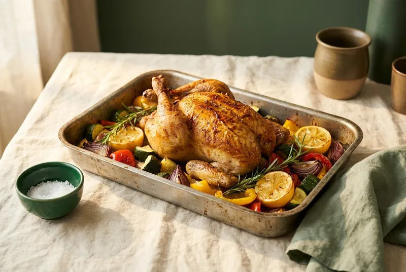 Ganzes Brathähnchen mit Sommergemüse (Meal-Prep)