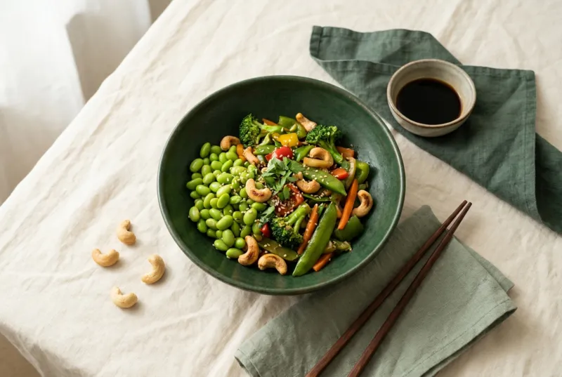 Edamame-Gemüse-Wok mit Cashews (vegan)