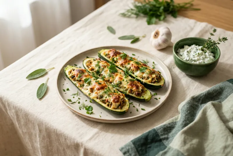 Gefüllte Zucchetti mit Kräuterquark & Käse