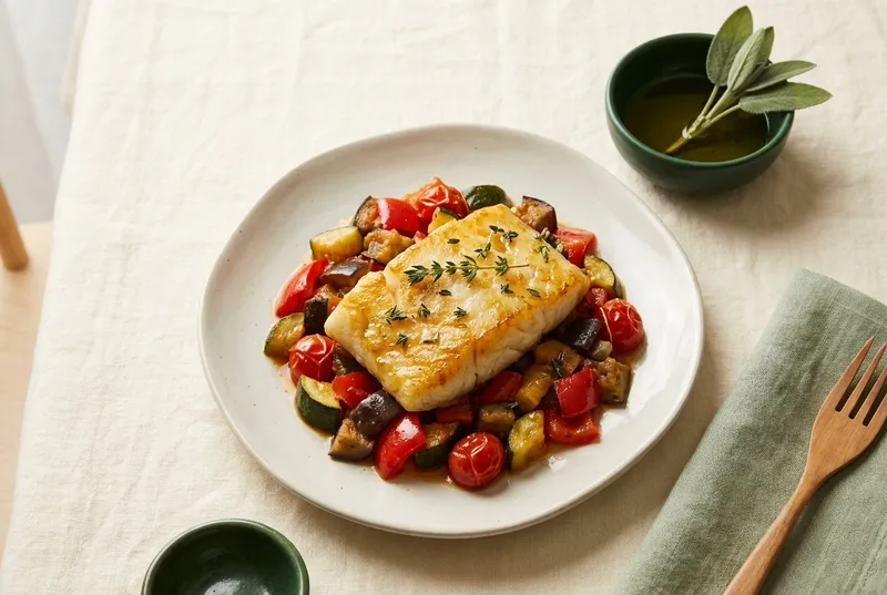 Kabeljau-Filet auf Sommer-Ratatouille