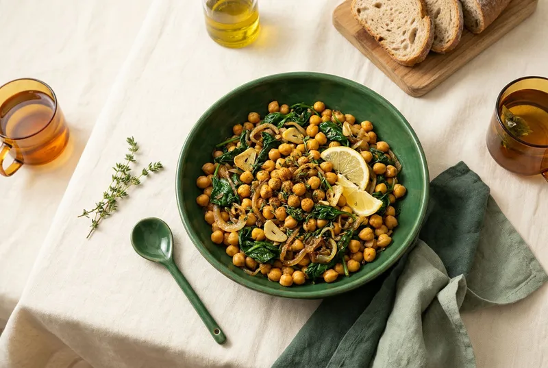 Kichererbsen-Spinat-Pfanne mit Zitrone (vegan)