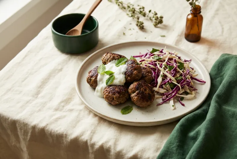 Lamm-Köfte mit Joghurt & Krautsalat