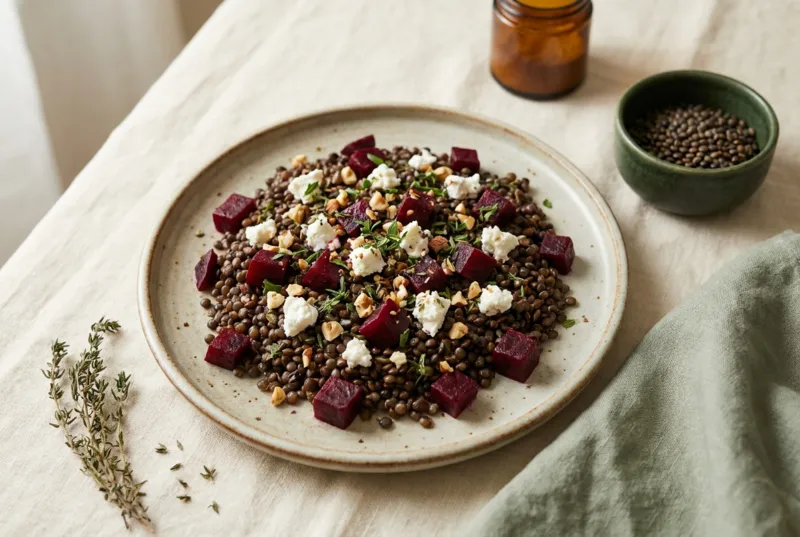 Lauwarmer Linsensalat mit Ziegenkäse