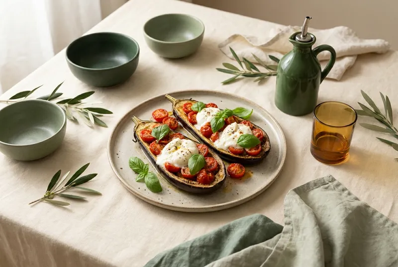 Ofen-Caprese mit Auberginen & Burrata
