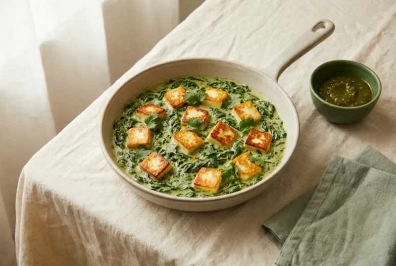 Spinat-Paneer-Curry mit Kokosmilch (vegetarisch)