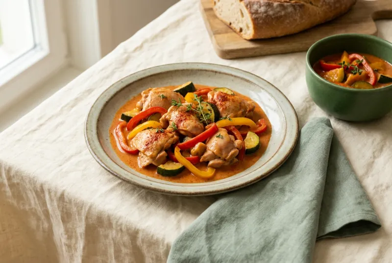 Poulet-Paprikagulasch mit Zucchetti