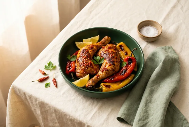 Piri-Piri-Poulet mit Ofen-Peperoni