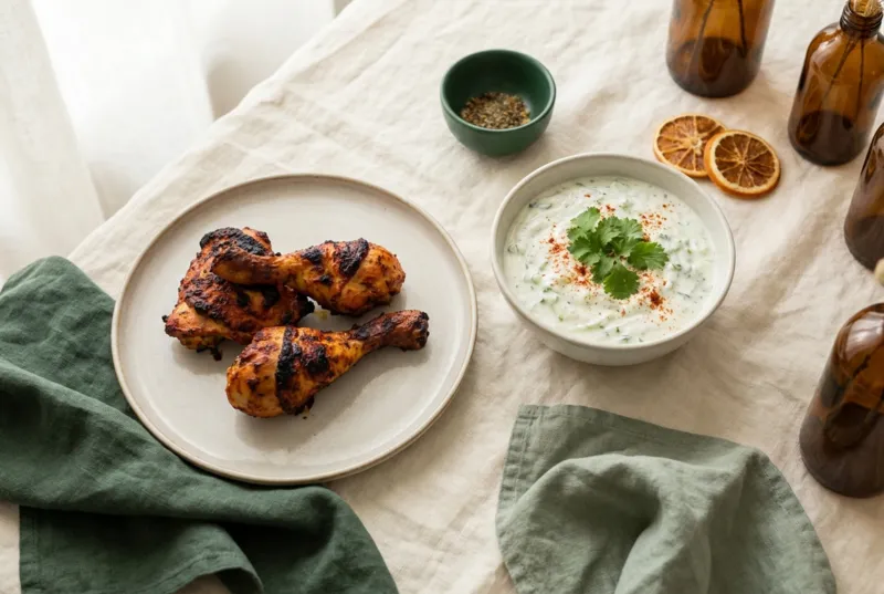 Tandoori-Poulet mit Gurken-Raita