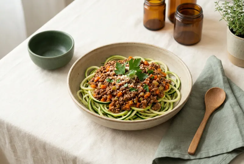Rinds-Bolognese auf Zoodles