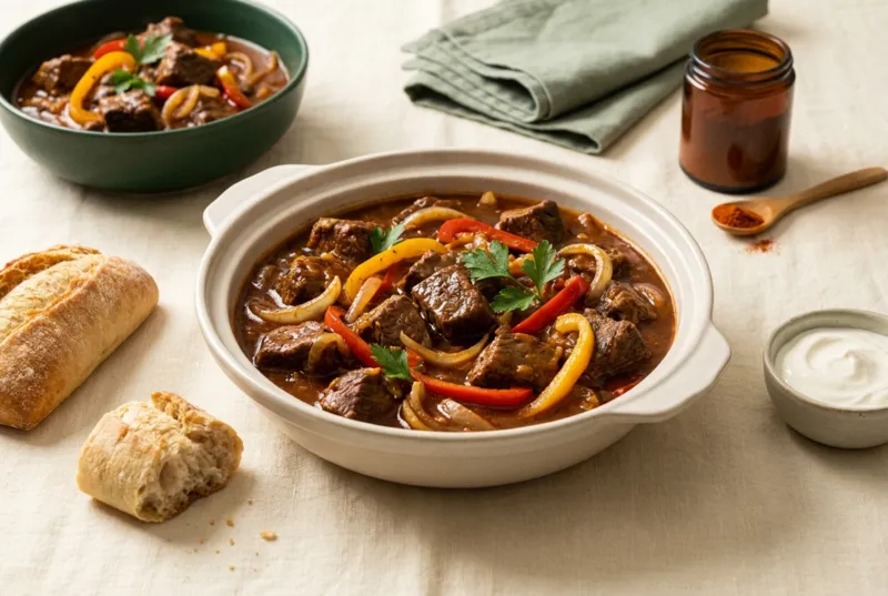 Rindsgulasch mit Peperoni (Schmortopf)