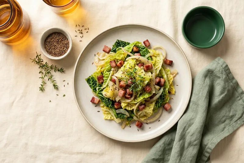 Wirsing-Pfanne mit Speckwürfeli