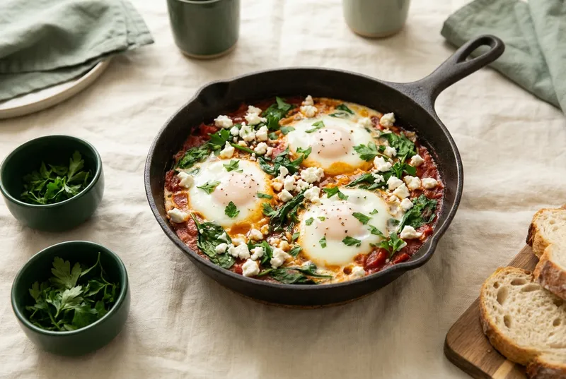 Shakshuka mit Feta & Spinat (vegetarisch)