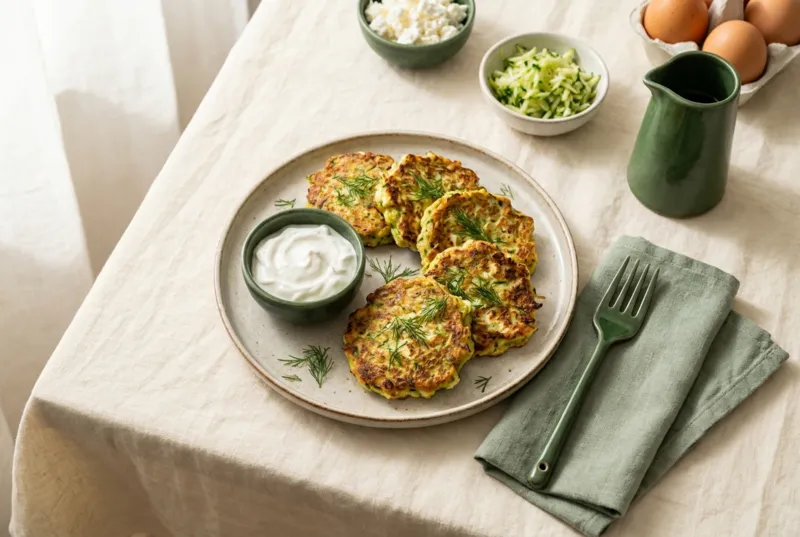 Zucchini-Feta-Küchlein mit Joghurt-Dip